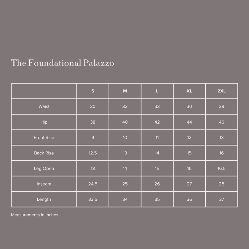 Armore Foundational Palazzo Size Chart