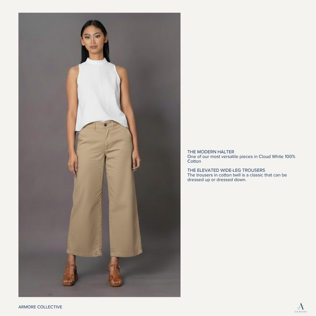 The Modern Halter in Organic Cotton + The Wide-Leg Trousers in Cotton Twill
