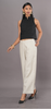 Woman wearing a black sleeveless halter top and wide-leg palazzo pants 