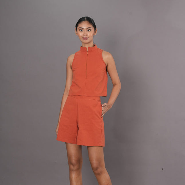 Armore sleeveless halter neck top ginger with A-line shorts